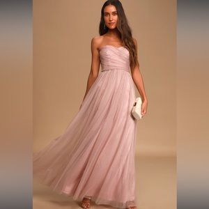 Feel the Luxe Dusty Pink Mesh Strapless Maxi Dress